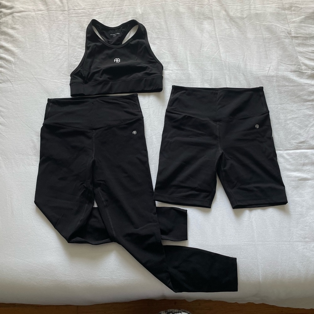 3 piece Anine Bing set - blake legging, blake biker short, and Blair bra